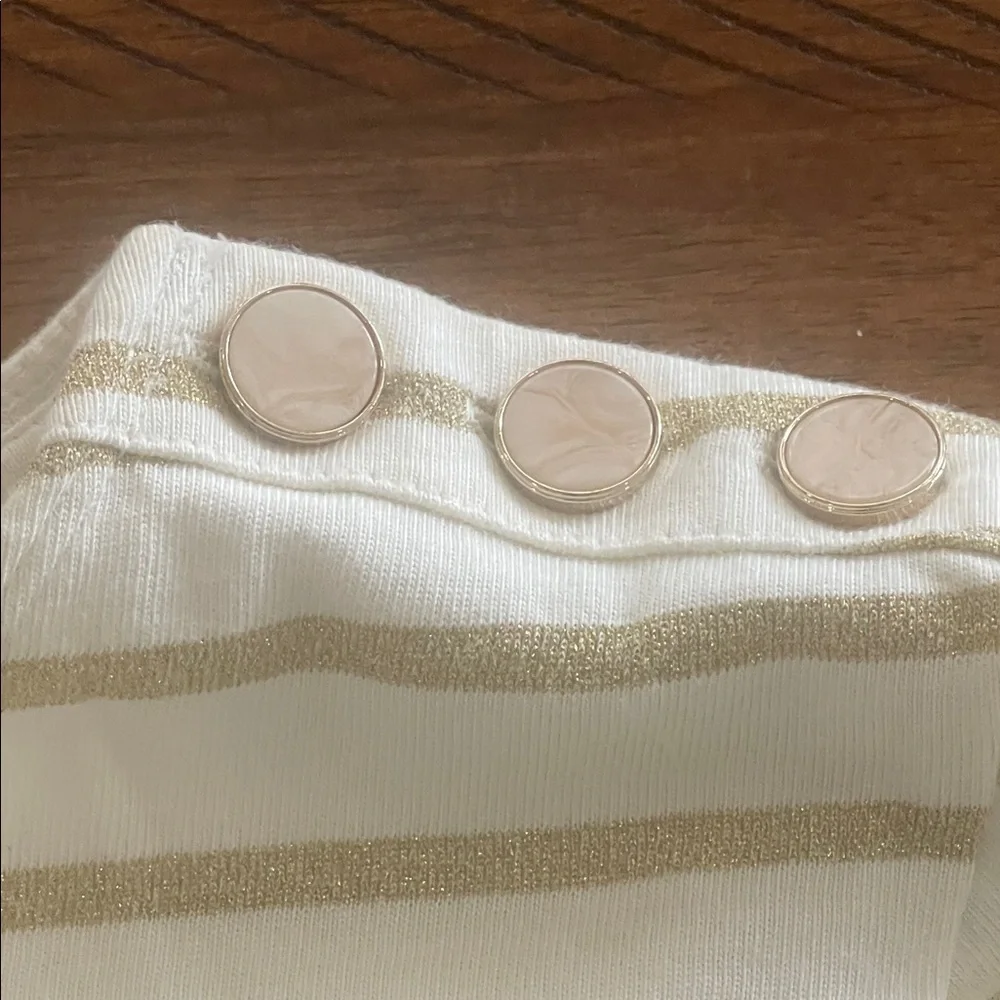 J. Crew Striped long sleeve pullover ivory gold shimmer tee top size M